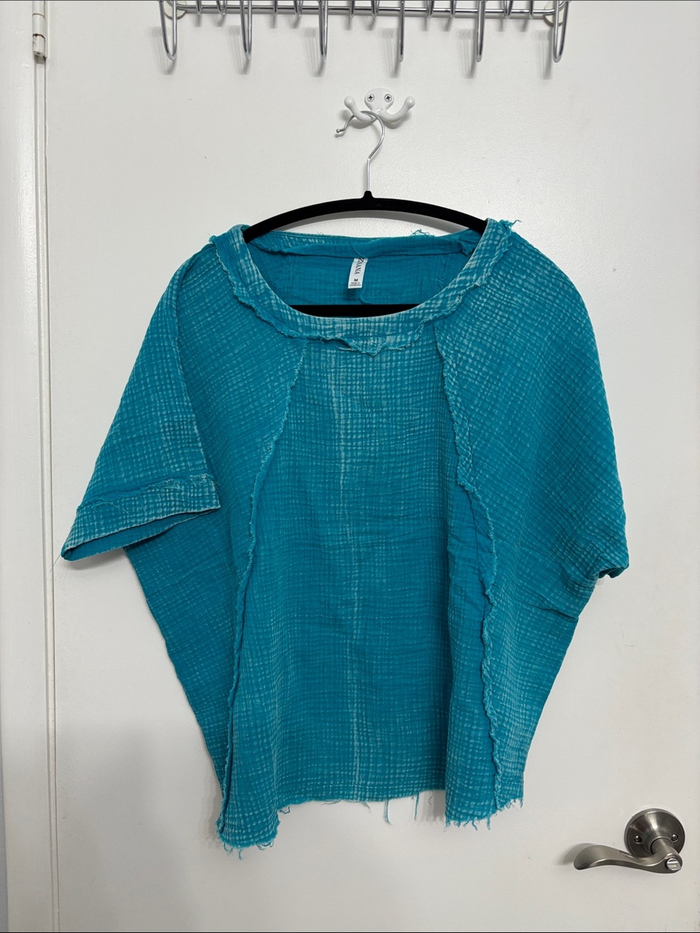 Zenana Outfitters Teal Gauzy-Weave Short Sleeve Top